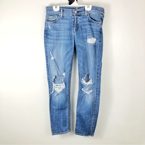 7 For All Mankind Josefina Skinny Boyfriend Destructed Jeans Size 25 - Picture 1 of 7